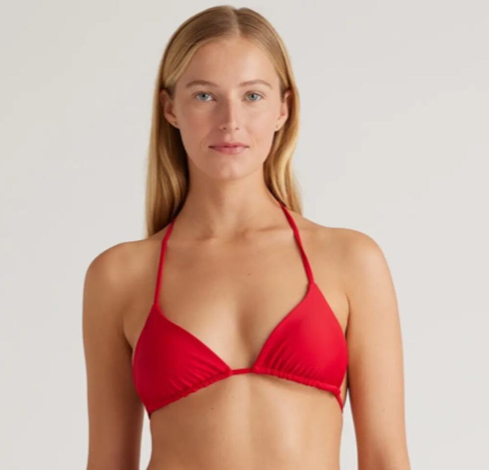 Quince Triangle Bikini Swim Top Cherry Red Size Medium NEW